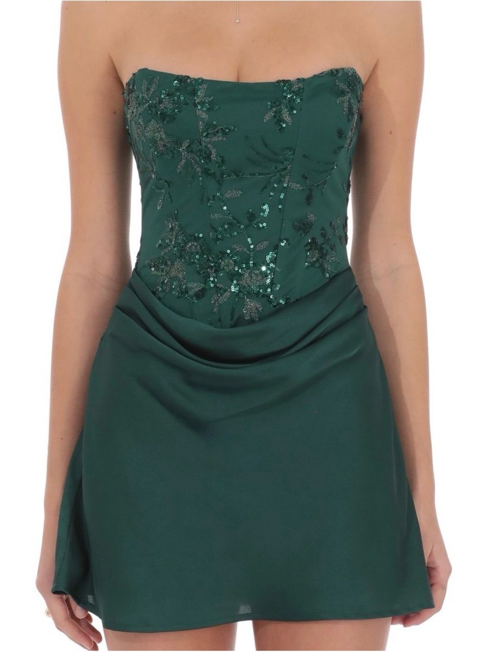 Lucy in the Sky Strapless Emerald Green Sequin Mini Dress